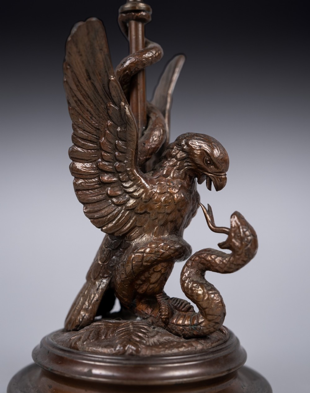 Pair Of Early 20thC Bronze Eagle & Serpent Candlesticks View III