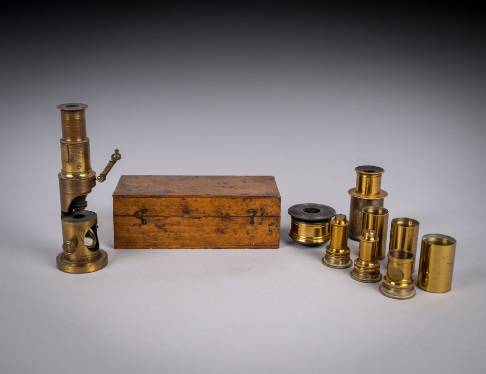 19th Century Brass Field Microscope & Lenses
