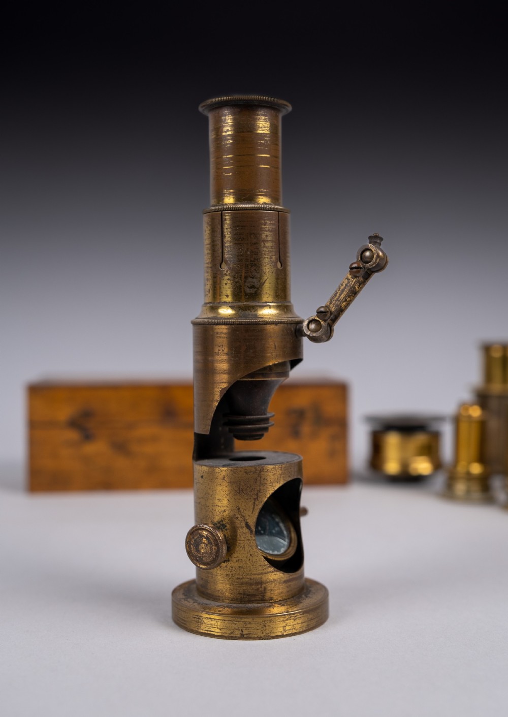 19th Century Brass Field Microscope & Lenses View II