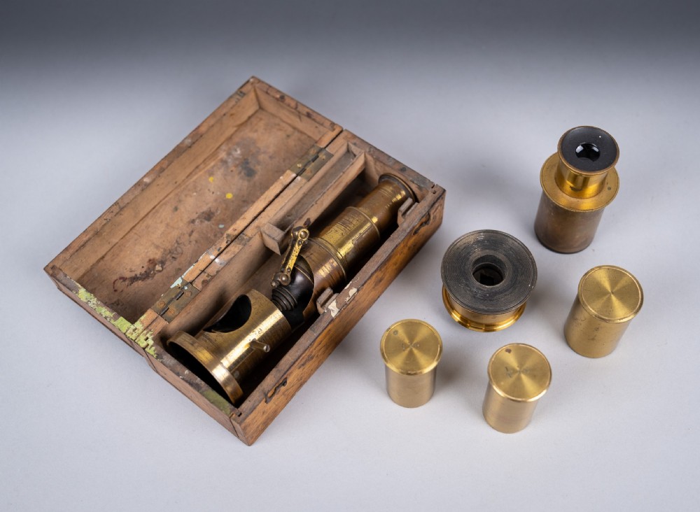 19th Century Brass Field Microscope & Lenses View V