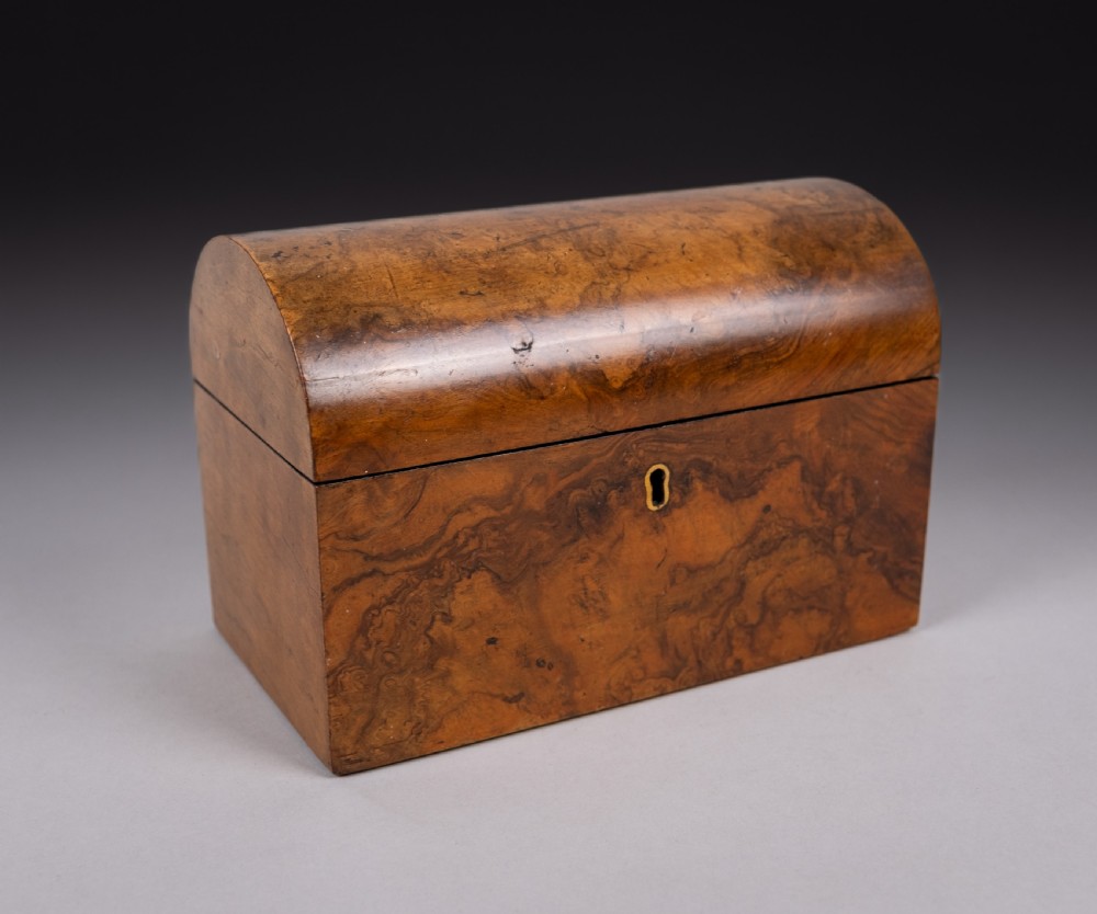Victorian Walnut Dome Top Tea Caddy With Fitted Interior