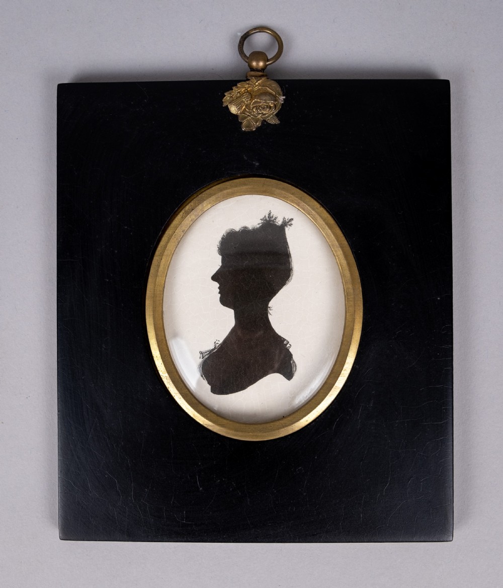 Early 19thC Hand Painted Silhouette - Lady With Headdress