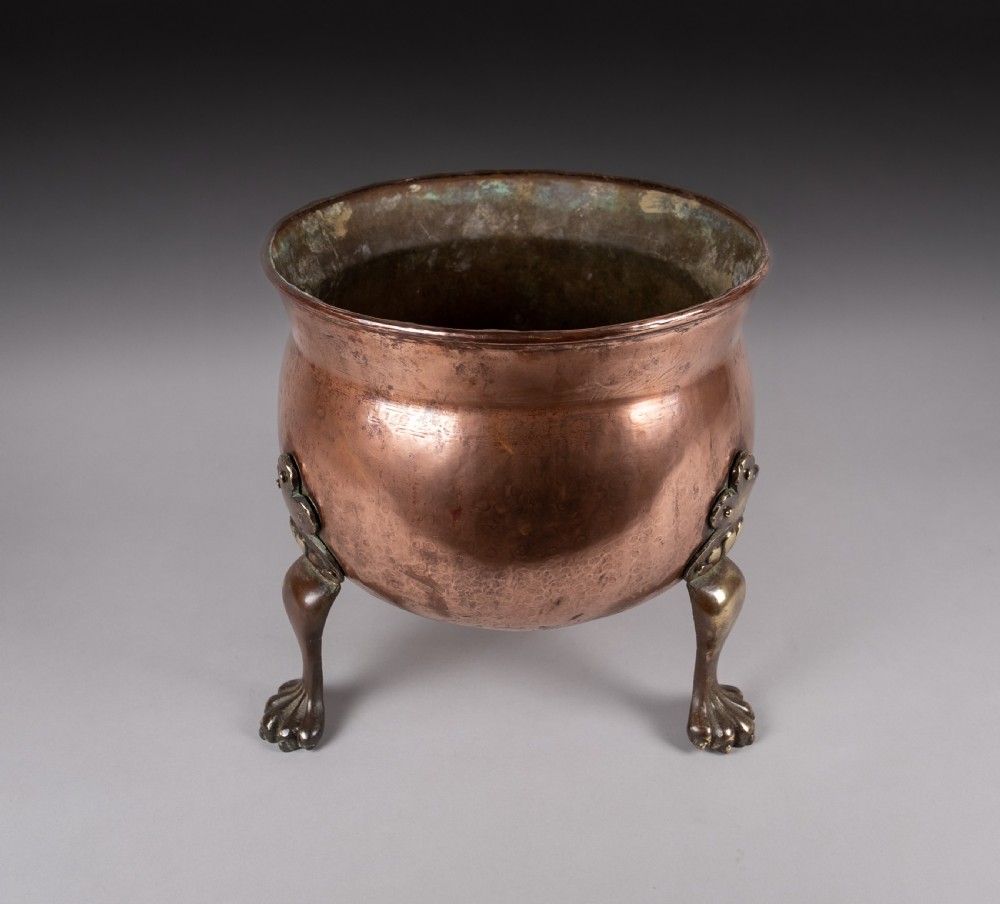 19th Century Copper Cauldron Jardiniere With Brass Paw Feet View II