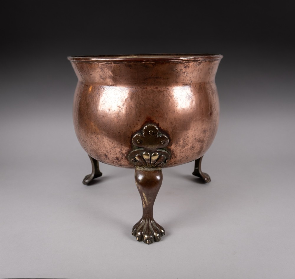 19th Century Copper Cauldron Jardiniere With Brass Paw Feet View III