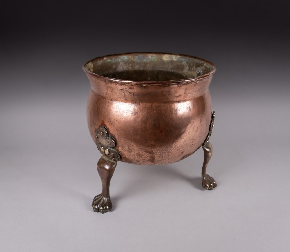 19th Century Copper Cauldron Jardiniere With Brass Paw Feet View V