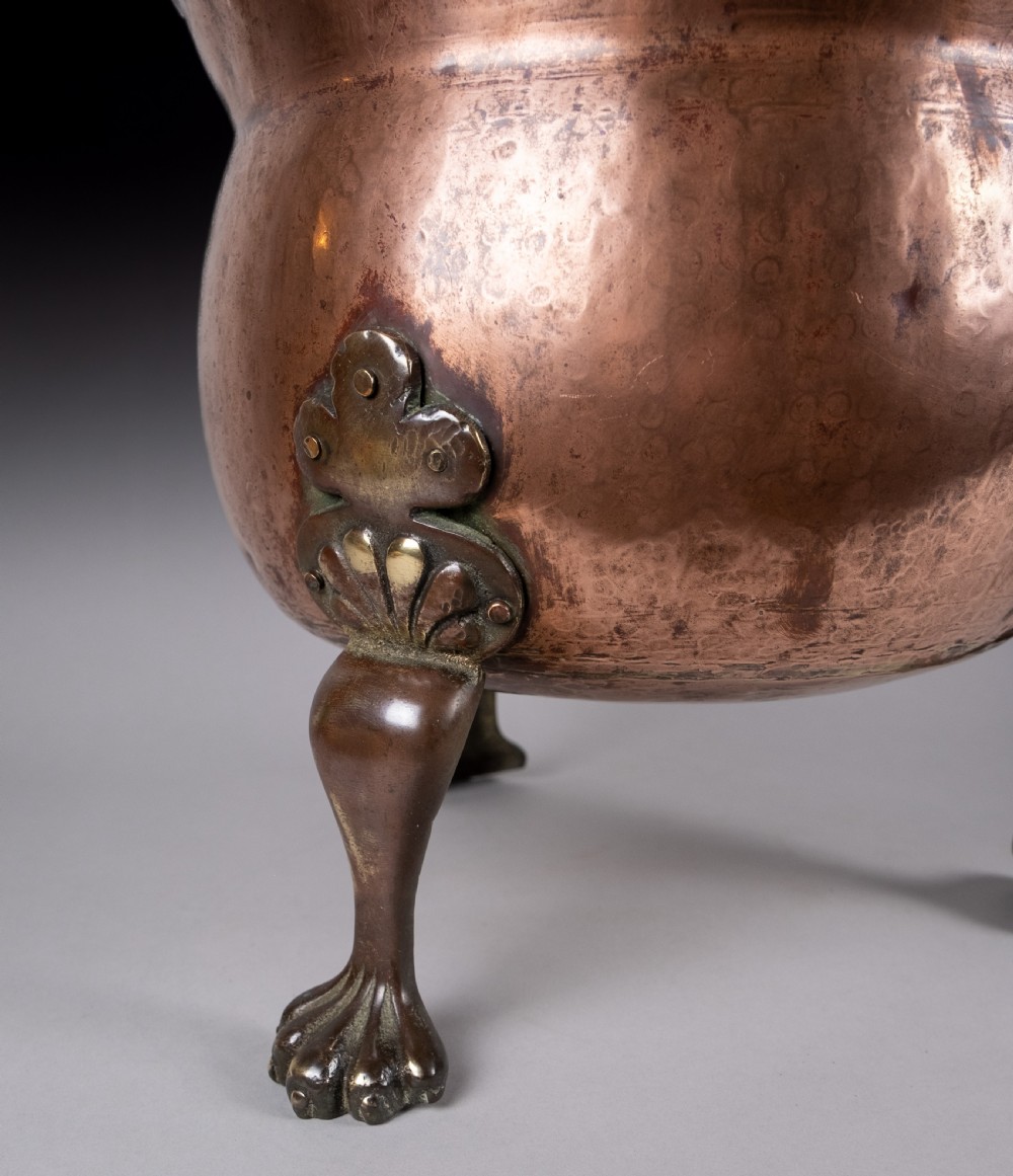 19th Century Copper Cauldron Jardiniere With Brass Paw Feet View VI