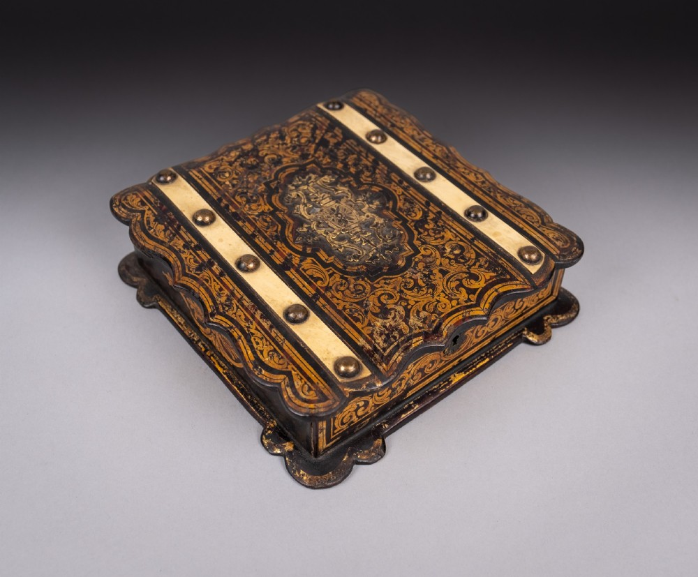 19th Century French Boulle Style Papier Mache Jewellery Box