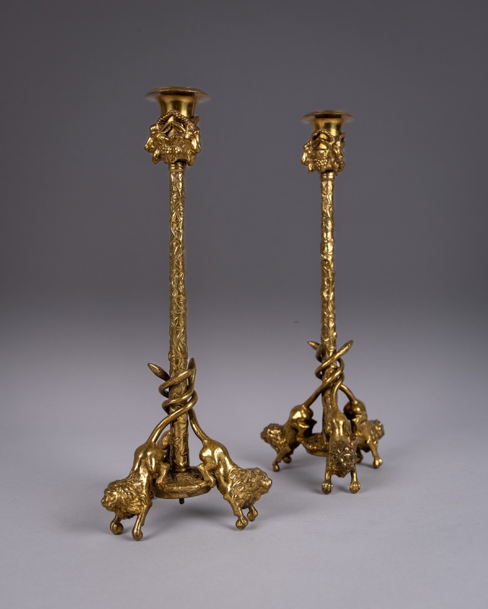 Pair Of Gilt Bronze French Candlesticks, c.1900