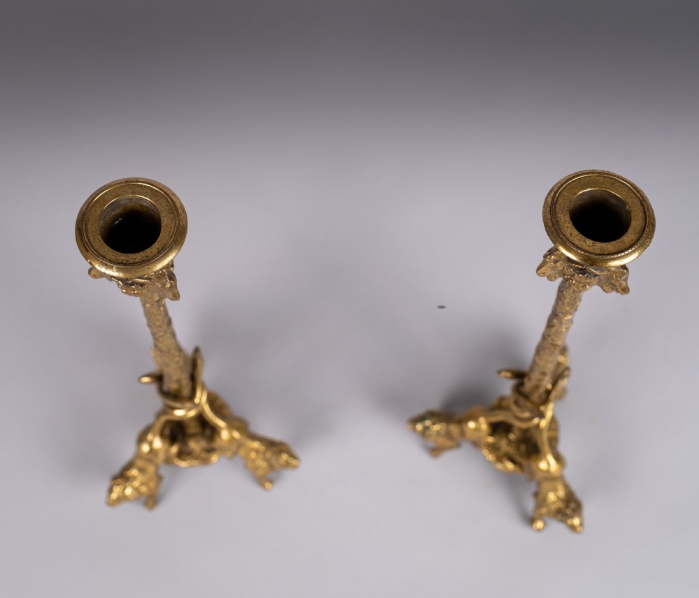 Pair Of Gilt Bronze French Candlesticks, c.1900 View X