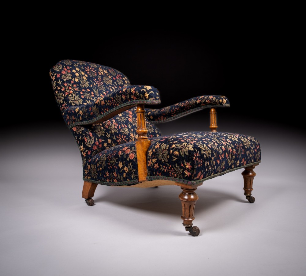 Howard Style Walnut Open Armchair, c.1880 (stamped)
