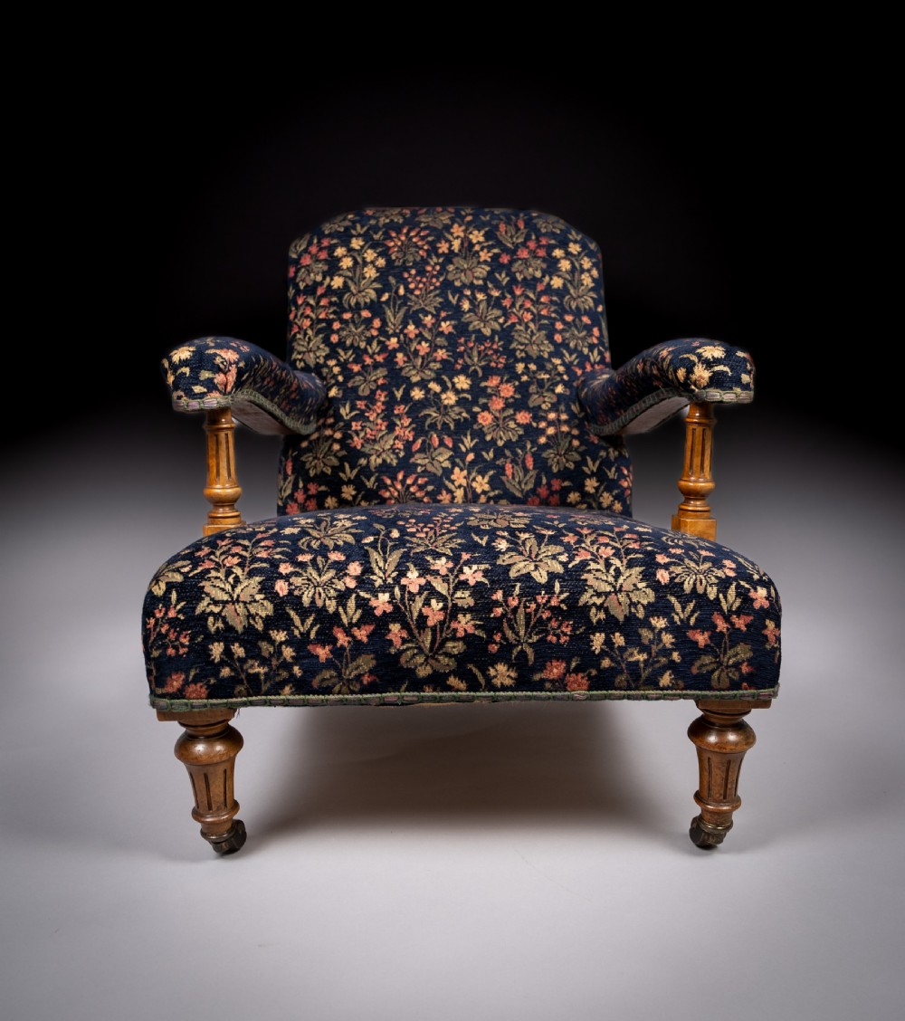 Howard Style Walnut Open Armchair, c.1880 (stamped) View II