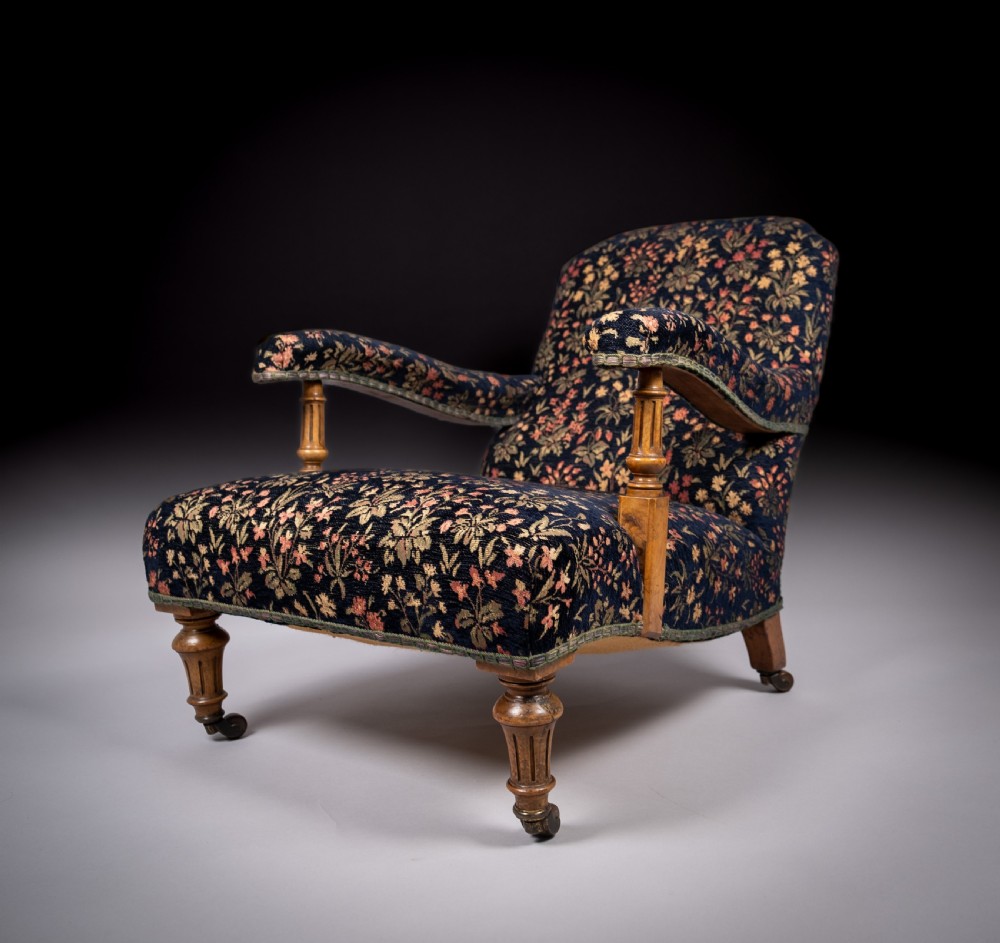Howard Style Walnut Open Armchair, c.1880 (stamped) View VI
