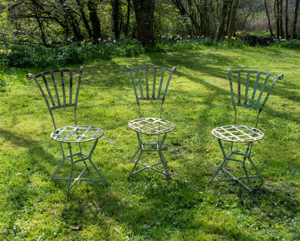 19th Century French Wrought Iron Garden Chairs - Set of 3.