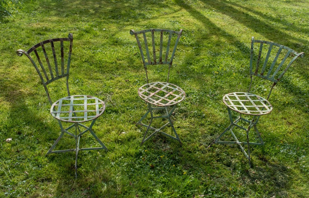 19th Century French Wrought Iron Garden Chairs - Set of 3. View II