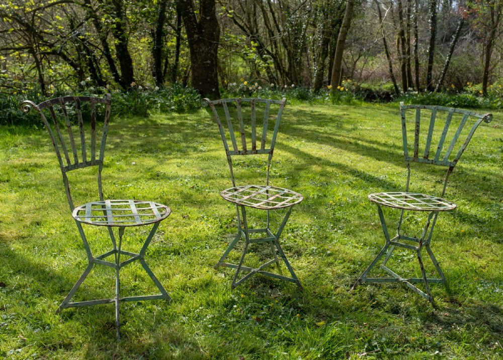 19th Century French Wrought Iron Garden Chairs - Set of 3. View VII