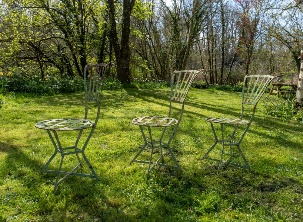 19th Century French Wrought Iron Garden Chairs - Set of 3. View VIII