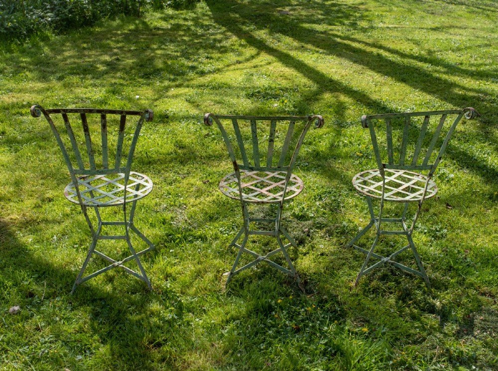 19th Century French Wrought Iron Garden Chairs - Set of 3. View XII