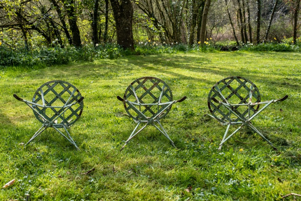 19th Century French Wrought Iron Garden Chairs - Set of 3. View XIII