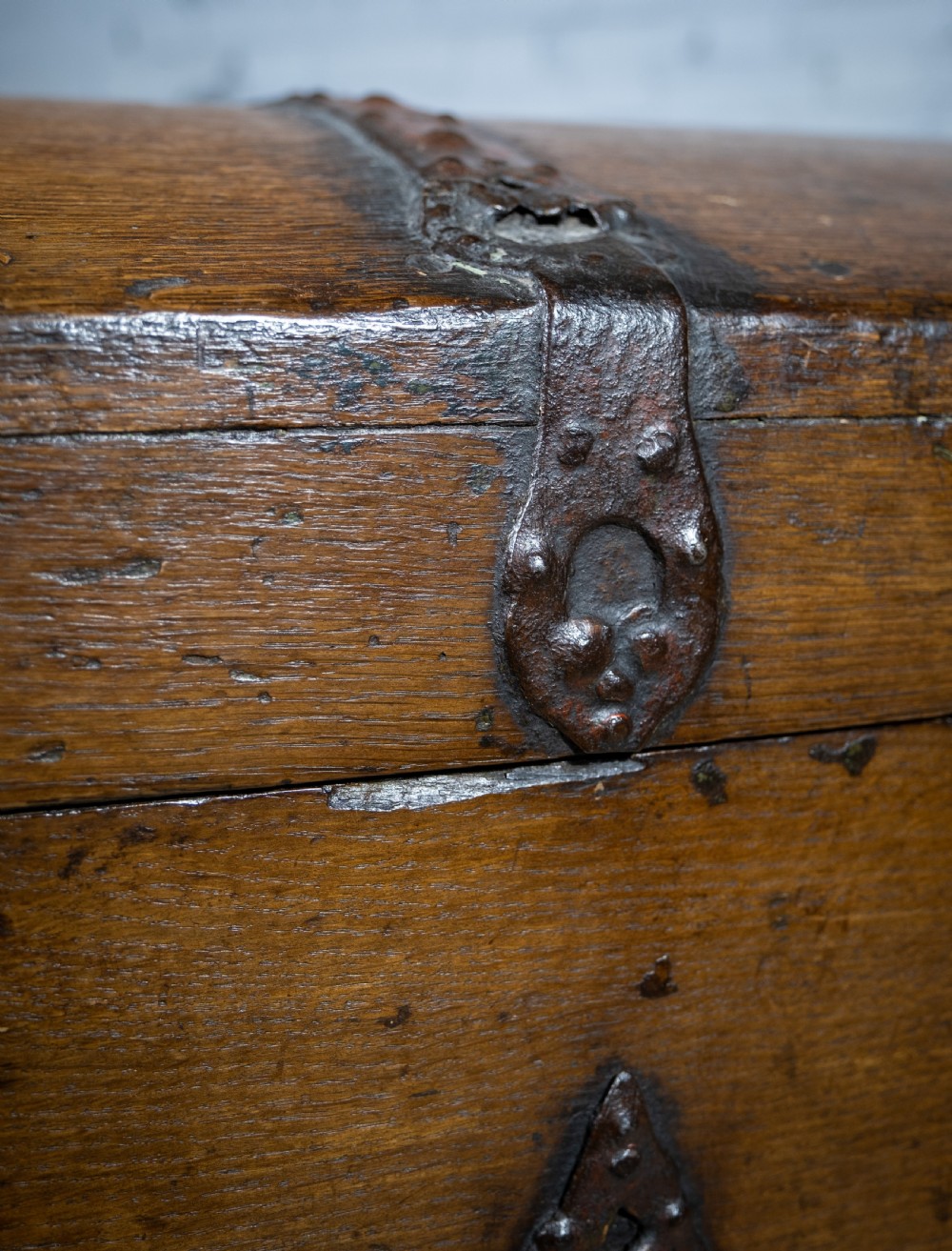 Large 17th Century Oak & Iron Bound Baroque Chest With Original Key, c.1700 View XIV