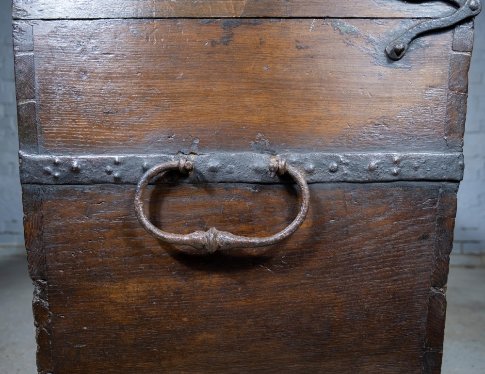 Large 17th Century Oak & Iron Bound Baroque Chest With Original Key, c.1700 View XVII