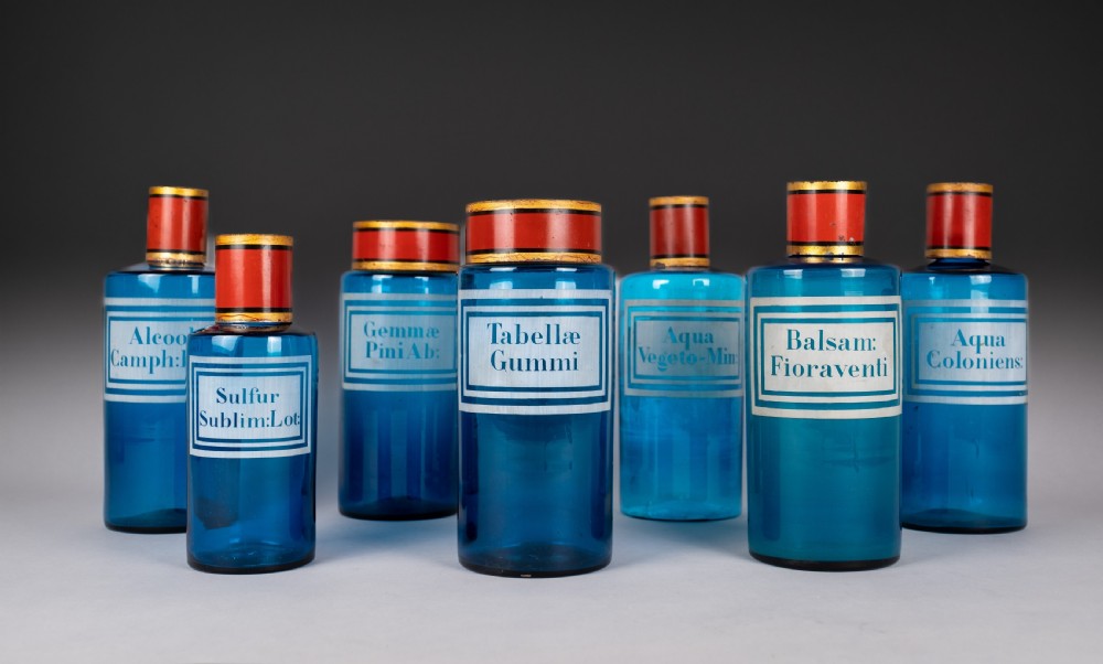 Set of Large 19th Century Blue Glass Apothecary Jars