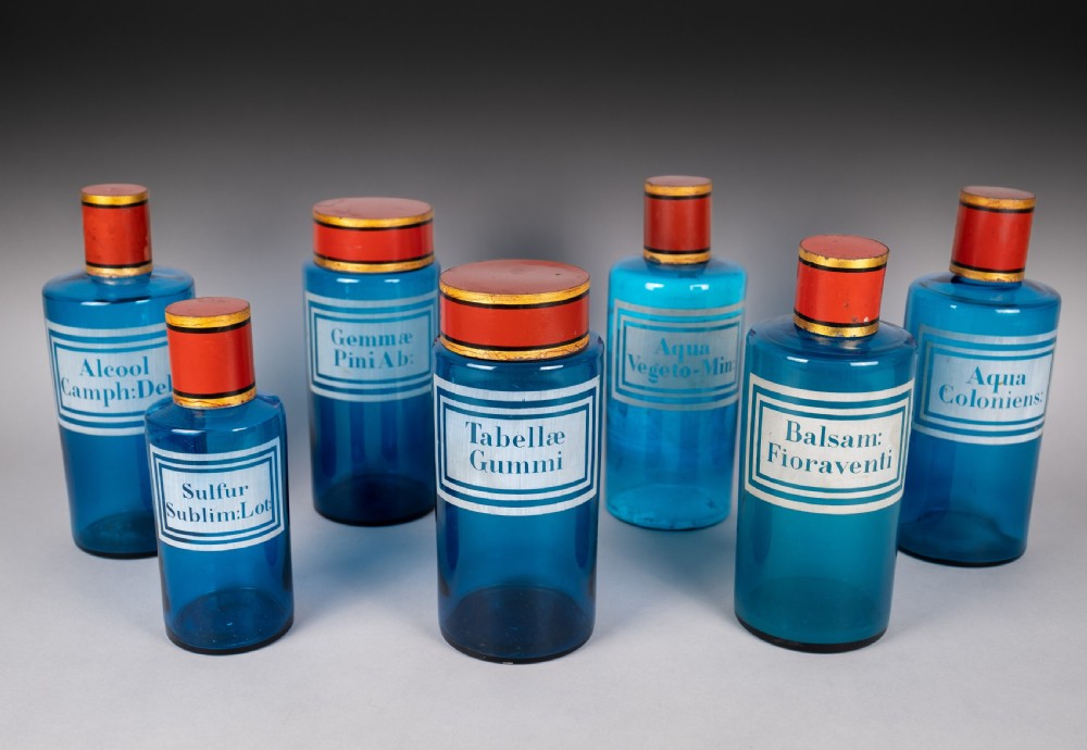 Set of Large 19th Century Blue Glass Apothecary Jars View II