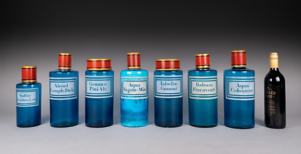 Set of Large 19th Century Blue Glass Apothecary Jars View III