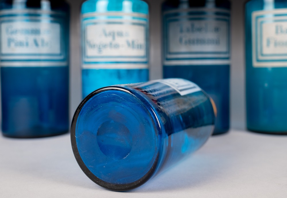 Set of Large 19th Century Blue Glass Apothecary Jars View VII