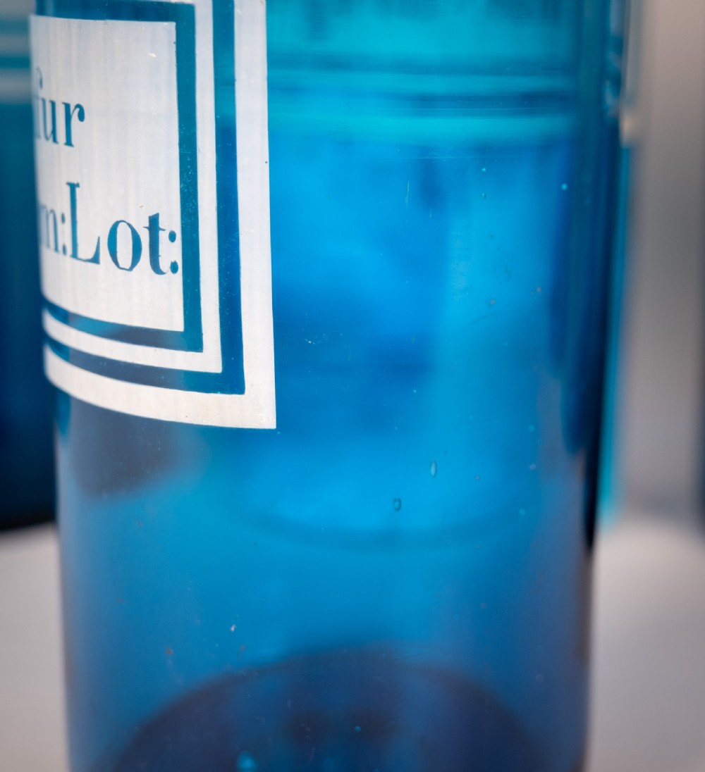 Set of Large 19th Century Blue Glass Apothecary Jars View VIII