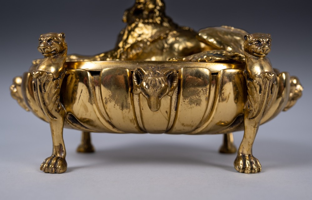 Large Gilt Bronze Inkwell With Hound & Monopedic Lion Legs View VIII