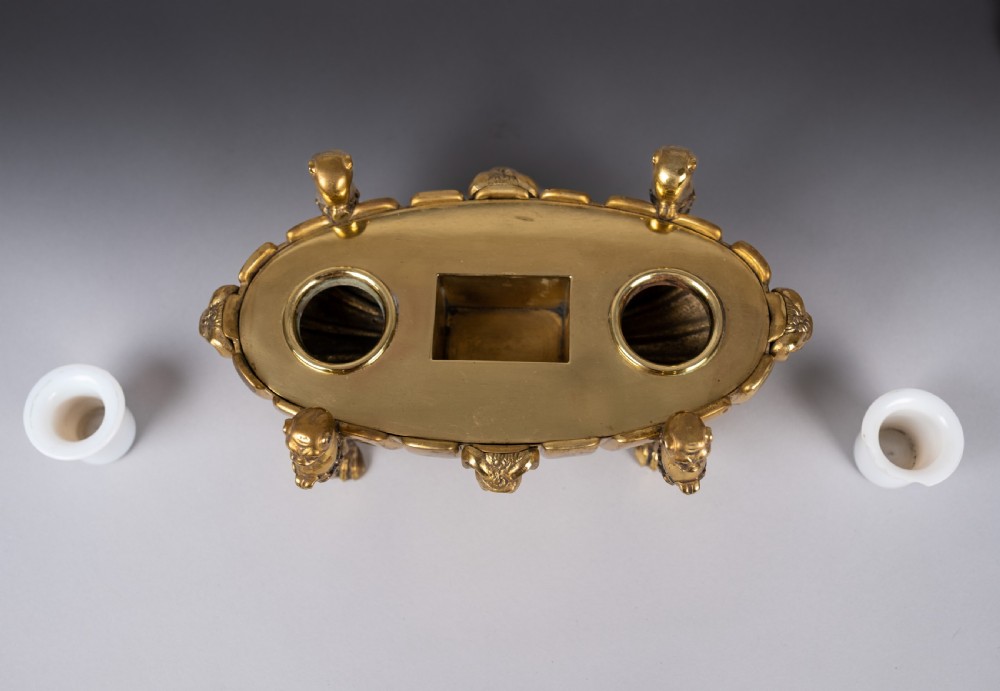 Large Gilt Bronze Inkwell With Hound & Monopedic Lion Legs View XII