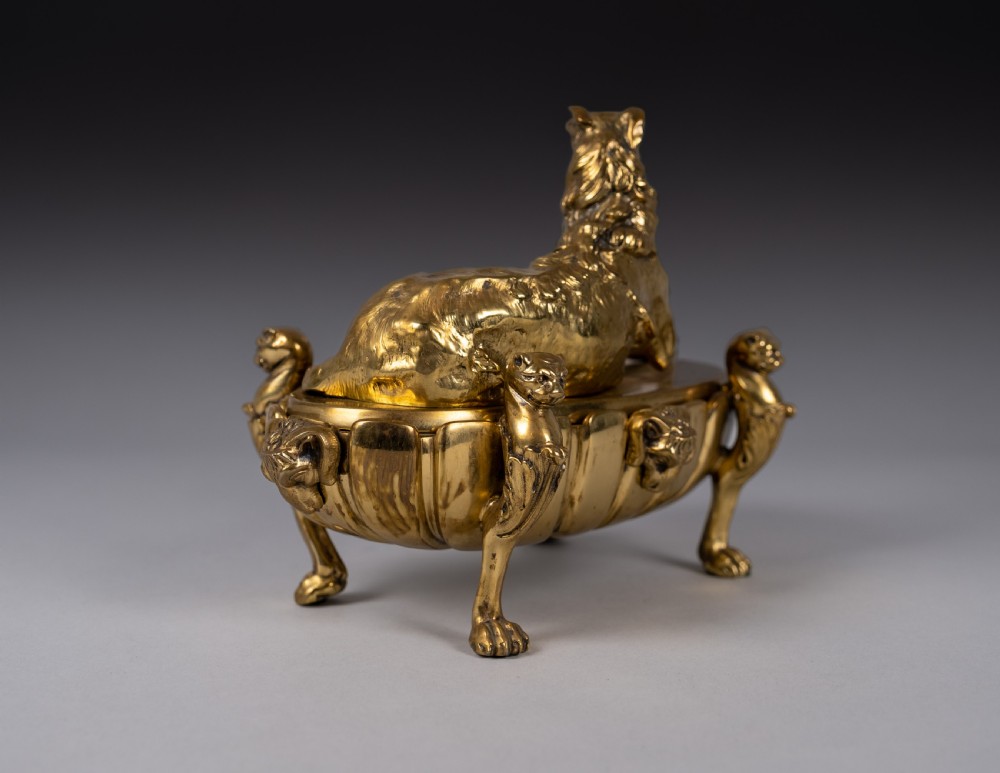 Large Gilt Bronze Inkwell With Hound & Monopedic Lion Legs View XVI