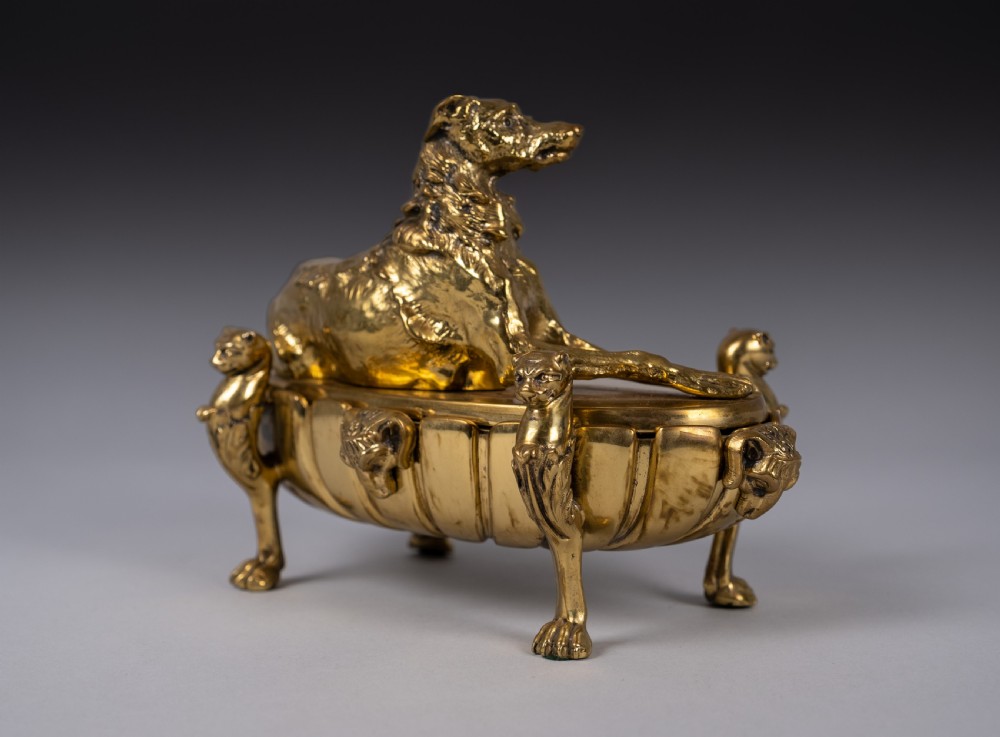 Large Gilt Bronze Inkwell With Hound & Monopedic Lion Legs View XVIII