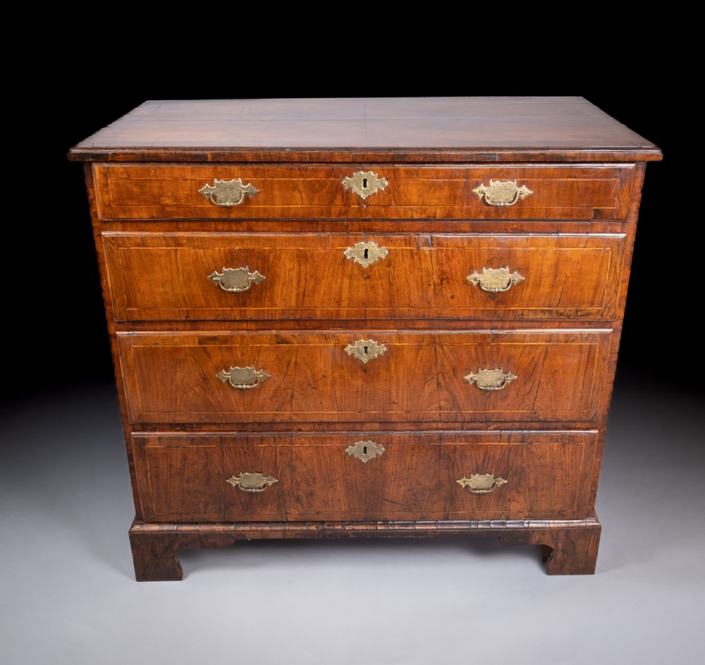 George II Walnut Cross Banded Chest Of Drawers, c.1740