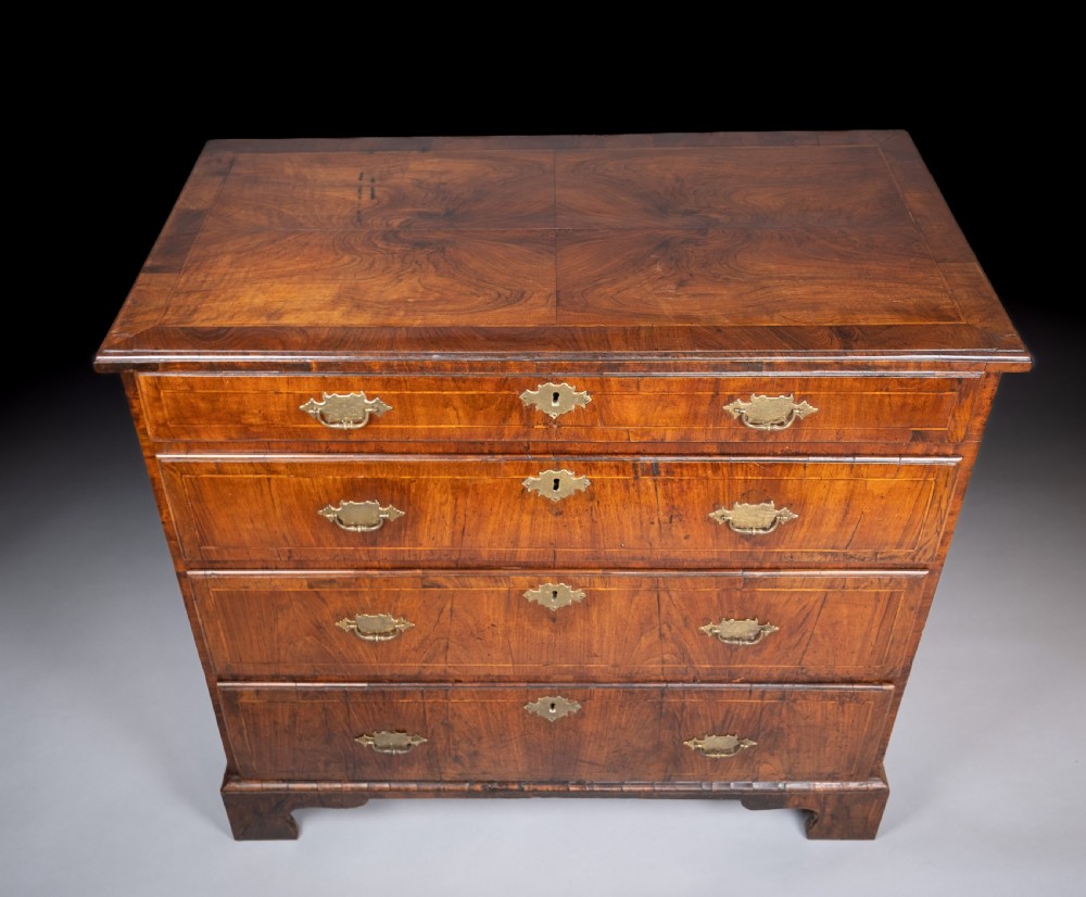 George II Walnut Cross Banded Chest Of Drawers, c.1740 View II