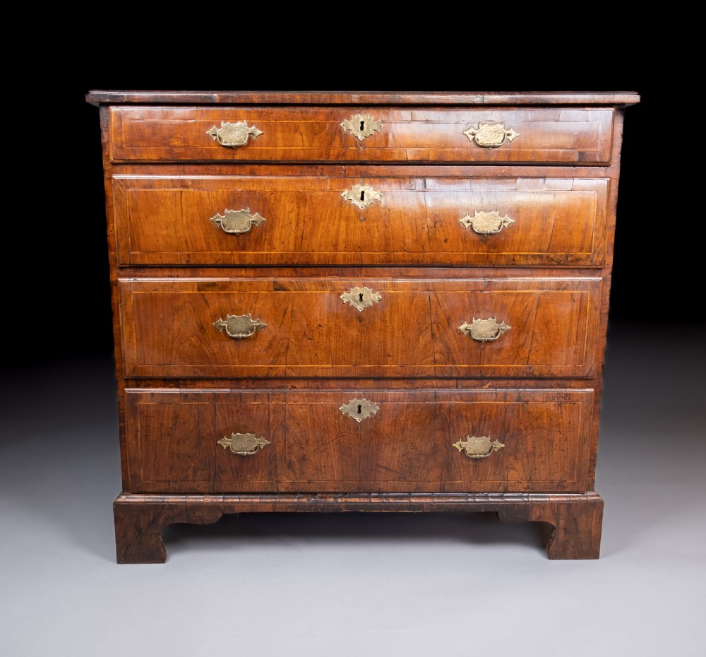 George II Walnut Cross Banded Chest Of Drawers, c.1740 View III