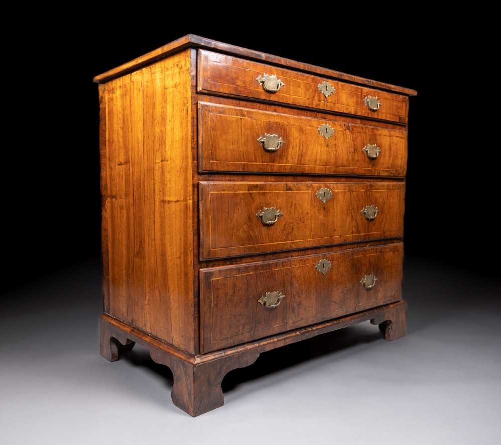 George II Walnut Cross Banded Chest Of Drawers, c.1740 View IV