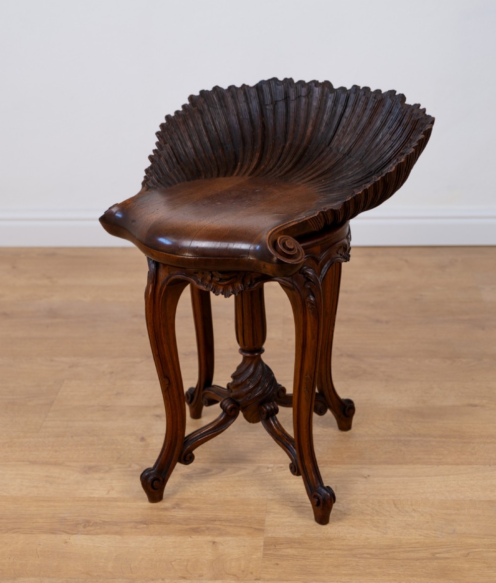 Late 19th Century Venetian Walnut Grotto Stool View III