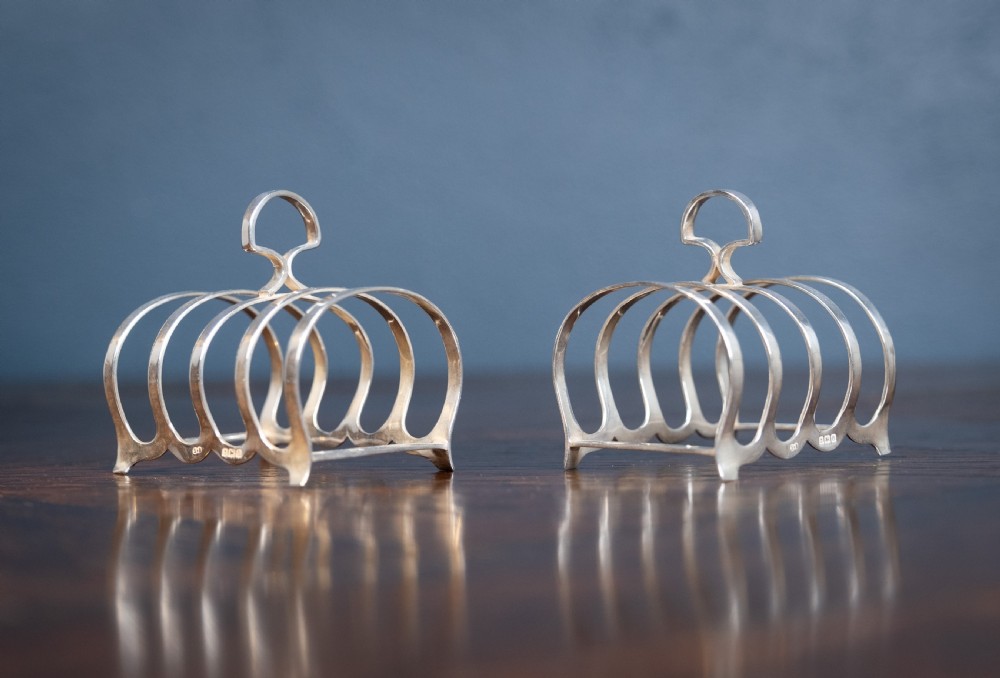 Pair of Art Deco Sterling Silver Toast Racks by Synyer & Beddoes, 1926
