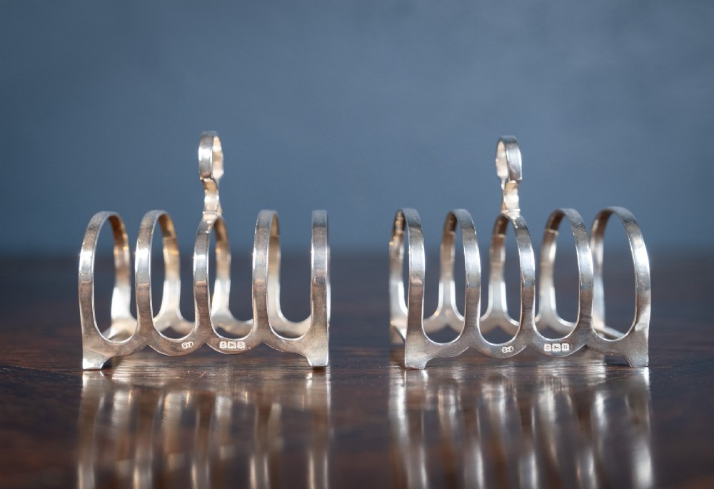 Pair of Art Deco Sterling Silver Toast Racks by Synyer & Beddoes, 1926 View II