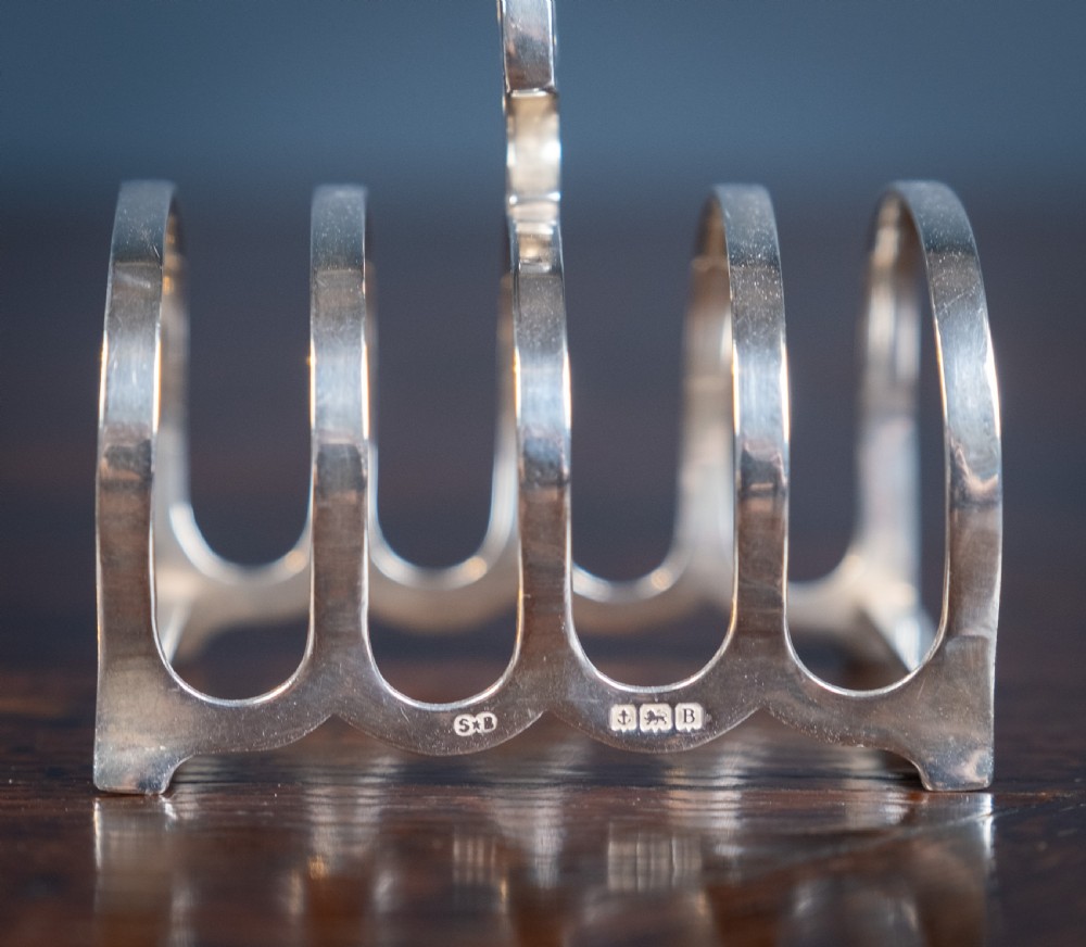 Pair of Art Deco Sterling Silver Toast Racks by Synyer & Beddoes, 1926 View III