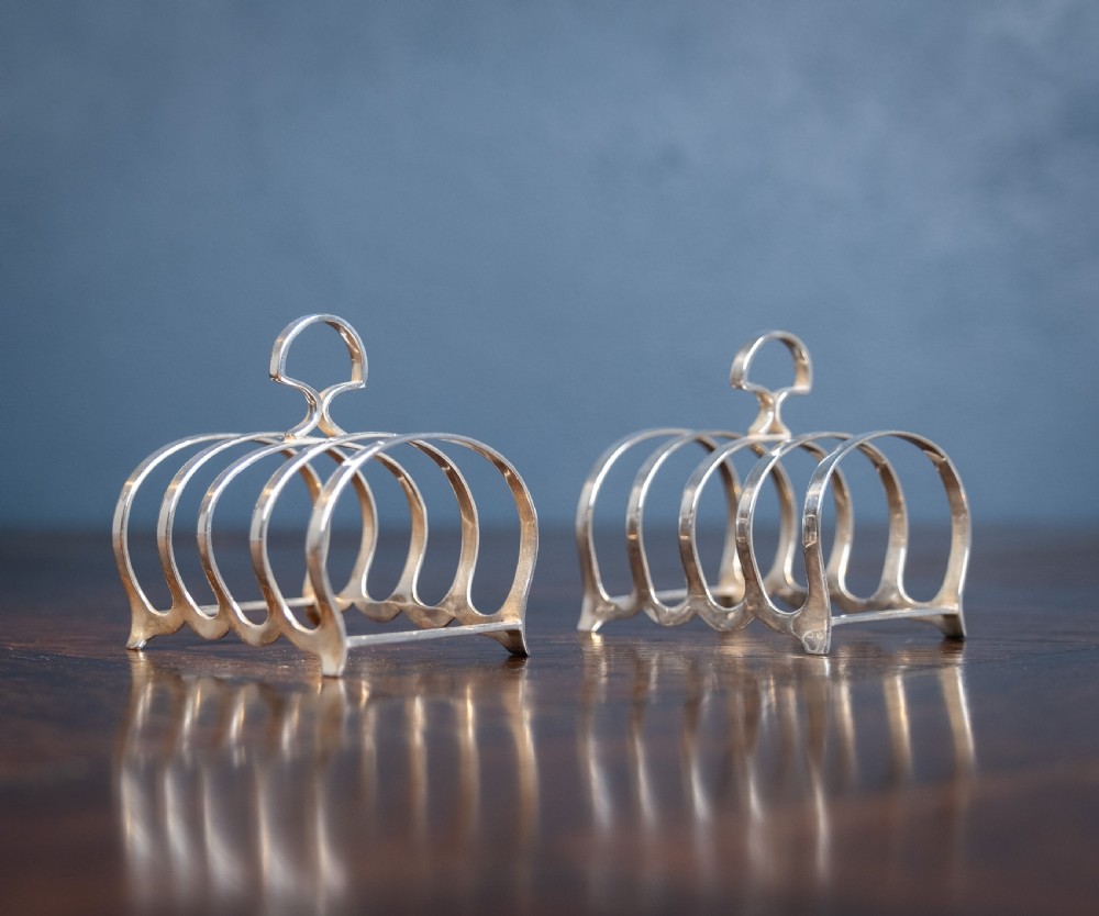 Pair of Art Deco Sterling Silver Toast Racks by Synyer & Beddoes, 1926 View V