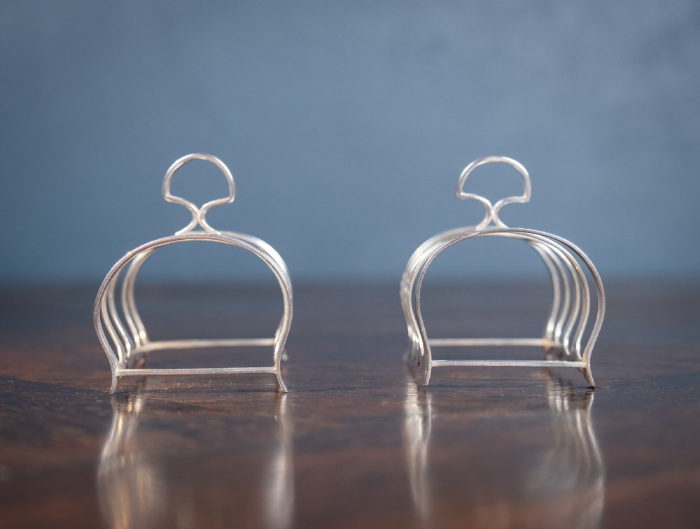 Pair of Art Deco Sterling Silver Toast Racks by Synyer & Beddoes, 1926 View VI