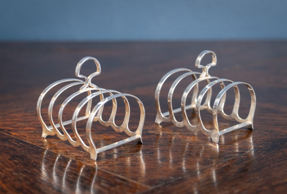 Pair of Art Deco Sterling Silver Toast Racks by Synyer & Beddoes, 1926 View VIII
