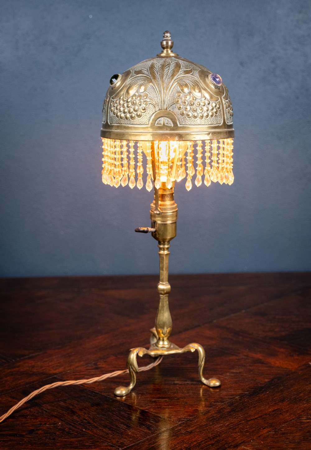 Art Nouveau Jewelled Brass Pullman's Carriage Lamp View II