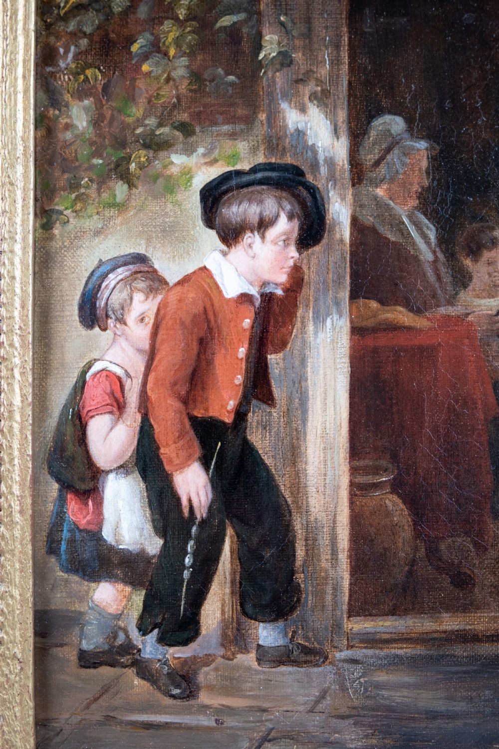 19th Century Oil On Canvas - Outside School View III