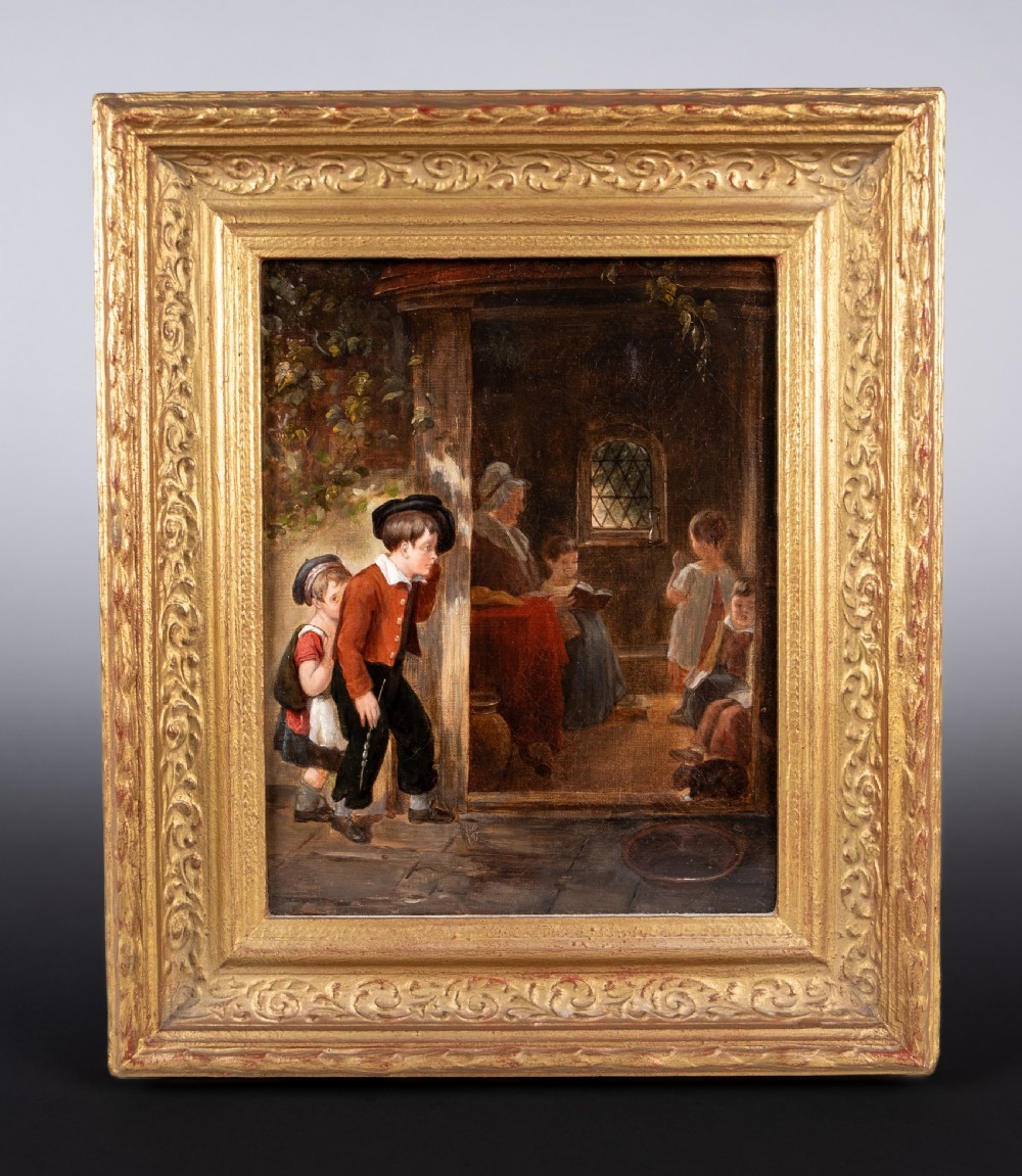 19th Century Oil On Canvas - Outside School View VI