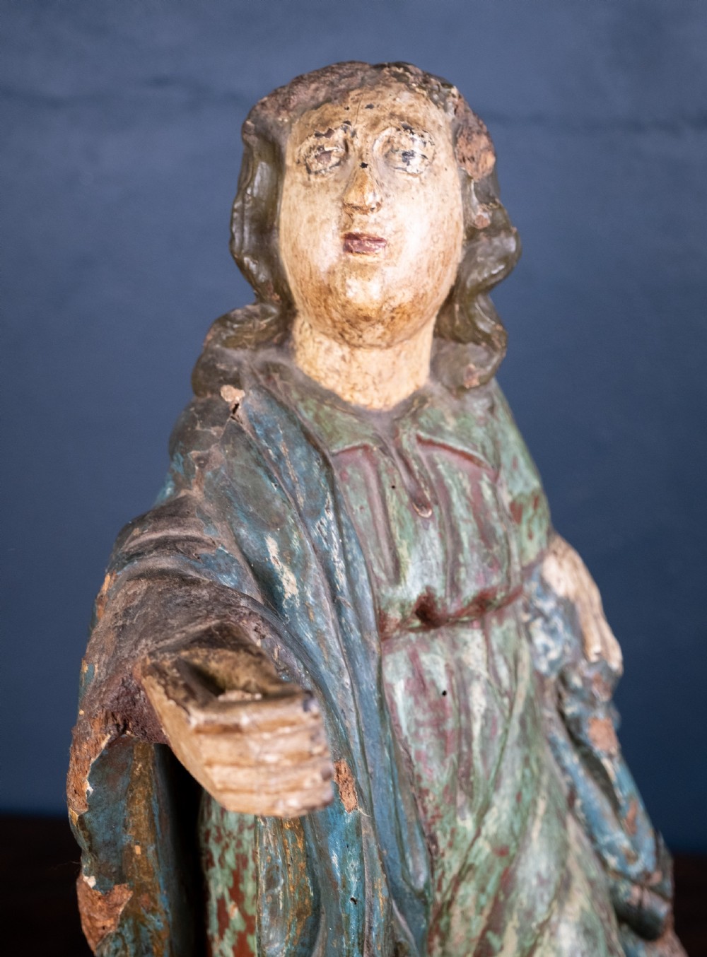 Late 17th / Early 18th Century Polychrome Carved Wooden Figure of The Madonna View III