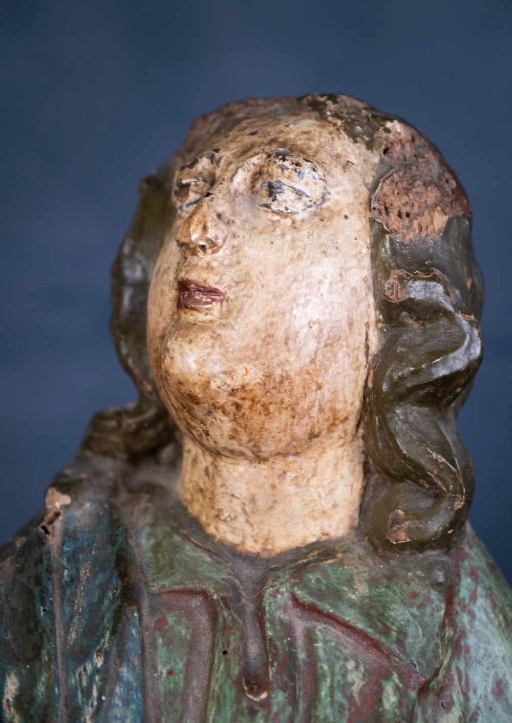 Late 17th / Early 18th Century Polychrome Carved Wooden Figure of The Madonna View X