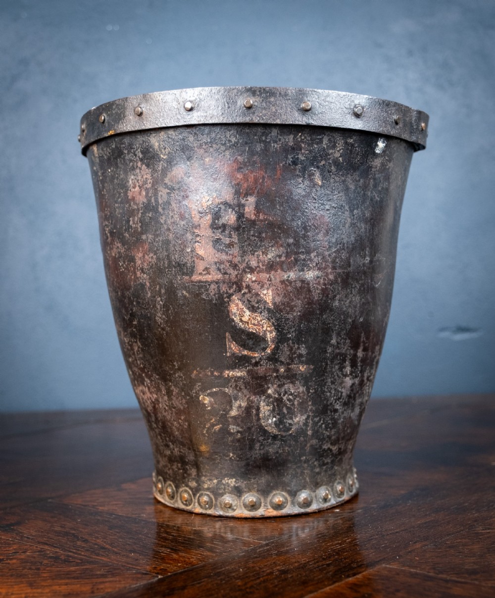 Late 18th Century Leather & Iron Riveted Fire Bucket